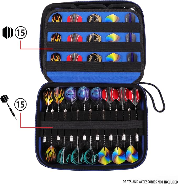 USA Gear XL Semi Hard Shell Dart Case - Protective Case for 15 Piece Dart Set, Tips, Flights and Shafts, and more Accessories - Locking Foam Design for Soft and Steel Tips - Storage Only