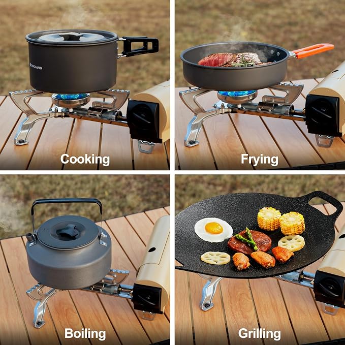 Odoland Portable Camping Stove Butane 1400W Gas Stove Collapsible Backpacking Stove for Indoor Outdoor Cooking Hiking and Picnic