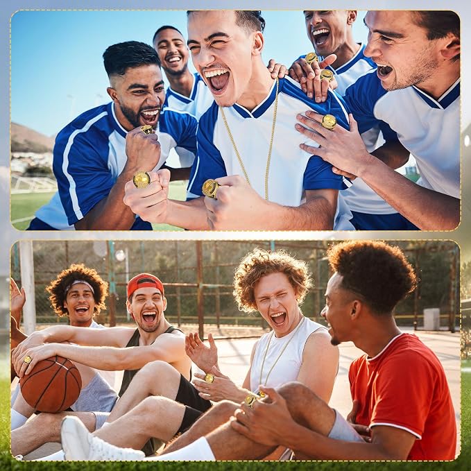 Highergo 10 Pcs Basketball Softball Baseball MVP Dancer Champion Trophy Ring with Display Stand Star Football Soccer Volleyball Golf Cheerleading Bowling Track Field