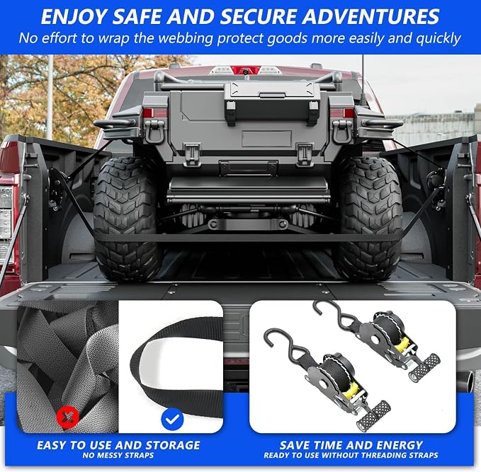 2PCS Retractable Ratchet Straps Compatible with 2015-2025 Ford F150 Retractable Tie Down Straps System Replacement Accessories