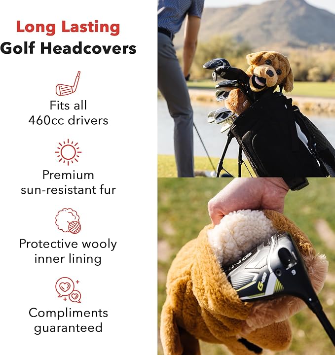 Daphne's Headcovers Golden Retriever Driver Headcover Premium Driver Headcovers Funny Golf Club Covers Stylish Protection for Your Clubs Men's Golf Gear Driver Headcover for Men and Women