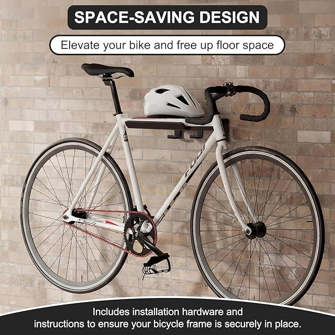 2 Pack Bike Wall Mount Rack Horizontal Indoor Bike Storage Garage Heavy Duty Bicycle Rack Wall Mount Hanger with Shelf and Hooks Store Helmet and Shoes, 110 Lbs Fit Crank Bicycle, 16" Stud