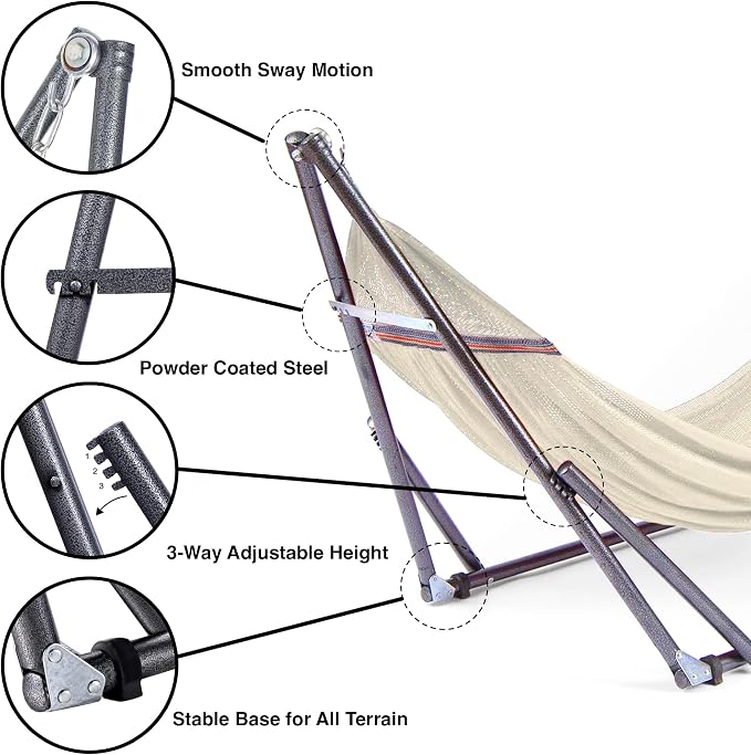 Best Home Fashion Portable Hammock with Collapsible Steel Stand, 450 lbs Capacity, No Tools Assembly, Carrying Bag Included, Perfect for Indoor Outdoor Backyard Patio Camping Beach, Ivory