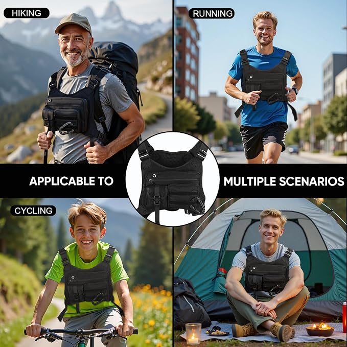 Outdoor Chest Pack for Men Women, 900D Oxford Durable Chest Bag With Detachable Mini Coin Pouch, for Hiking Camping Running Cycling Gym (Black)