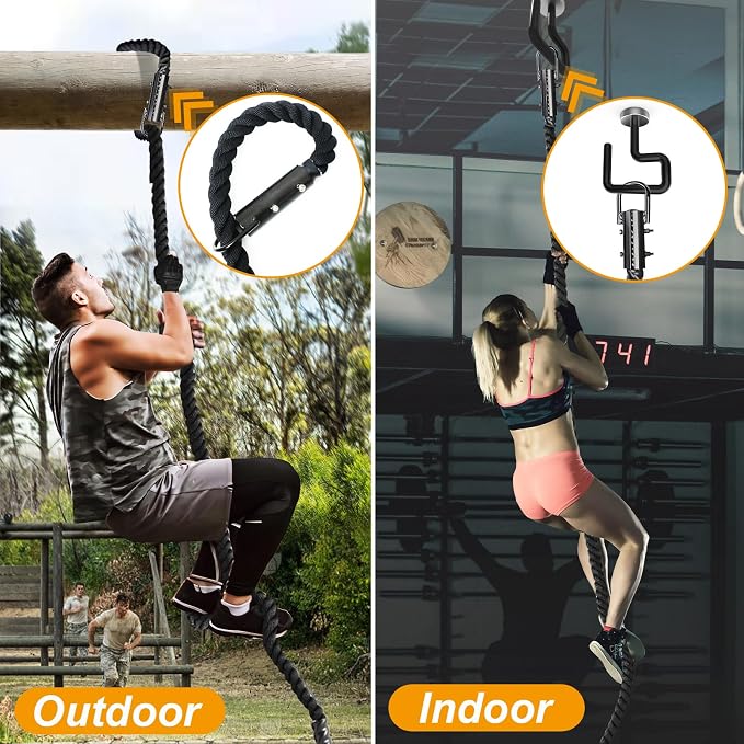 Climbing Rope Gym Workout - 1.5 Inch Dia 10FT 15FT 20FT 25FT 30FT 35FT 40FT 50FT Heavy Duty Work Out Rope Exercise Climbing Ropes for Adults Kids Fitness & Strength Training Outdoor & Indoor - Black