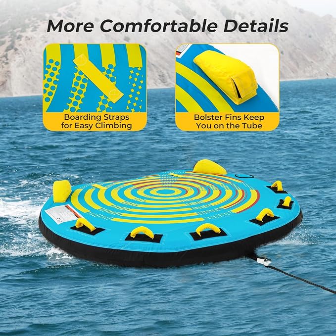 GYMAX Towable Tube for Boating, 2/3 Riders Inflatable Boat Tube for Water Sports to Pull with Padded Grip, Dual Tow Points, Full 900D Nylon Cover & Drainage System for River, Lake, Sea
