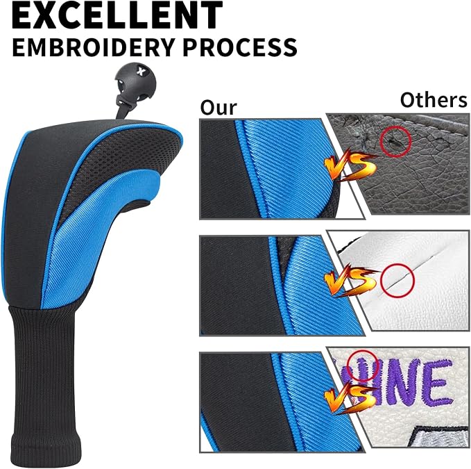 Golf Club Head Covers for Woods 3/4/5/6 Pieces Long Neck Mesh Sports Golf Club Headcovers Set with Interchangeable No. Tags 3 4 5 6 7 X Golf Accessories for Men Women