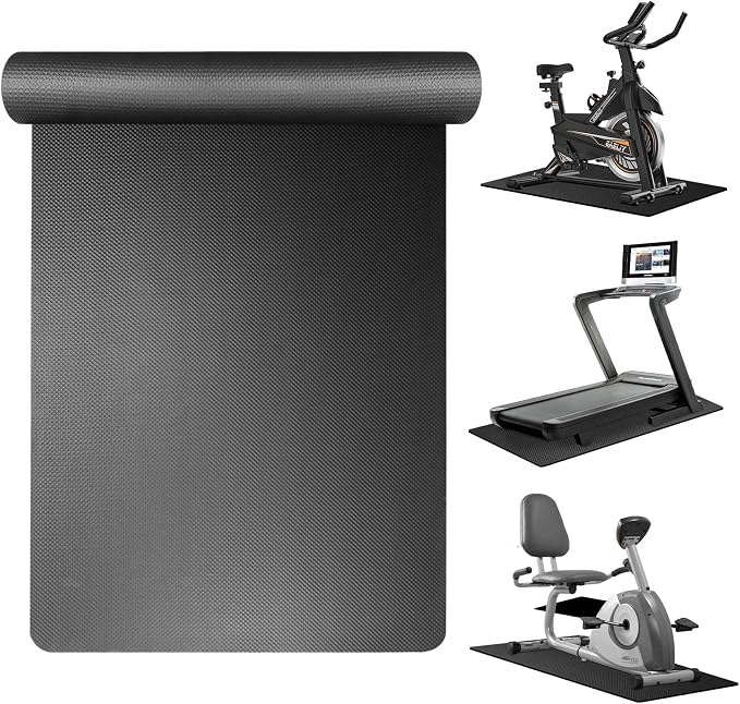 Treadmill Mat Compatible with Peloton Bike, 6mm Thick Exercise Bike Mat for Treadmill and Row Protect Hardwood Floor Carpet
