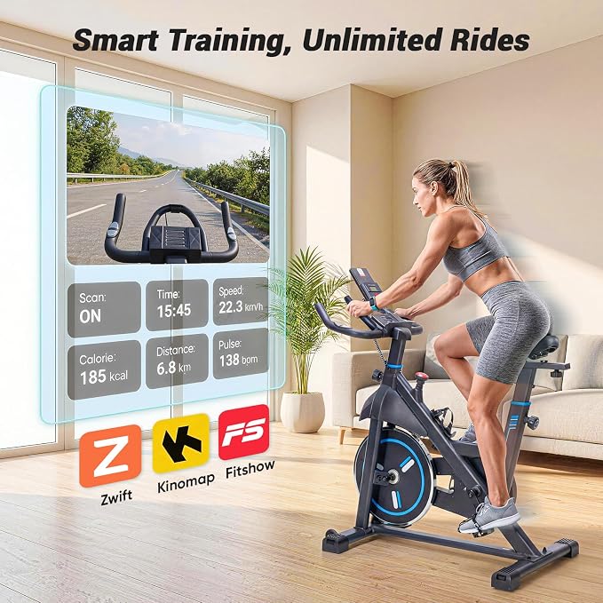 OLIXIS Exercise Bike with APP Control, Brake Pad Stationary Bikes with Quiet Magnetic Resistance, Indoor Cycling Spin Workout Bike with 300.0 lbs Weight Capacity,Orange/Red/Blue
