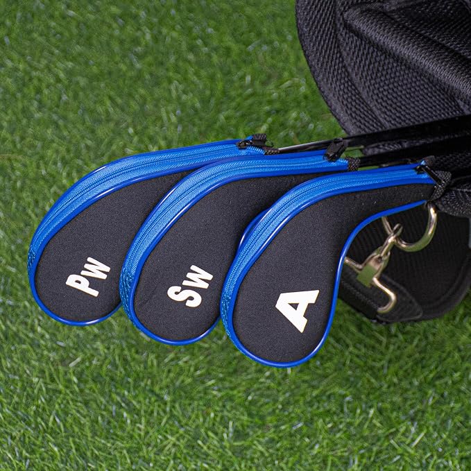 Golf Club 12pcs Thick Synthetic Zipper Long Neck Set Headcover Fit The Most Brands, Side Number Golf Iron Club Head Cover LW SW PW Covers #3,4,5,6,7,8,9