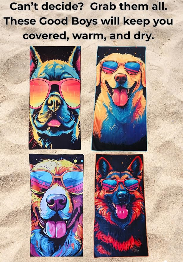 Microfiber Happy French Bulldog in Sunglasses Colorful Beach Towel for Women, Girls, Kids, Men, Plush Beach Towel, Quick Dry Pool Towel Super Soft, Oversized 31x62 Inches