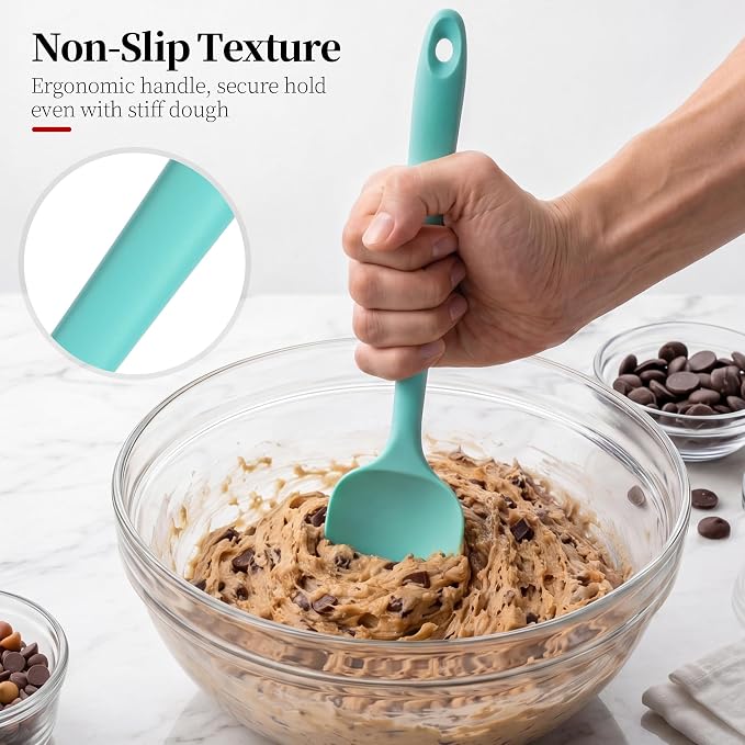 600ºF Heat Resistant Spatulas, High Heat Food Safe Semless Kitchen Silicone Spoon Spoonula Scraper Set for Cooking Baking Mixing Scraping Stirring Nonstick Cookware Pan Bowl (3Pcs,Aqua Sky)
