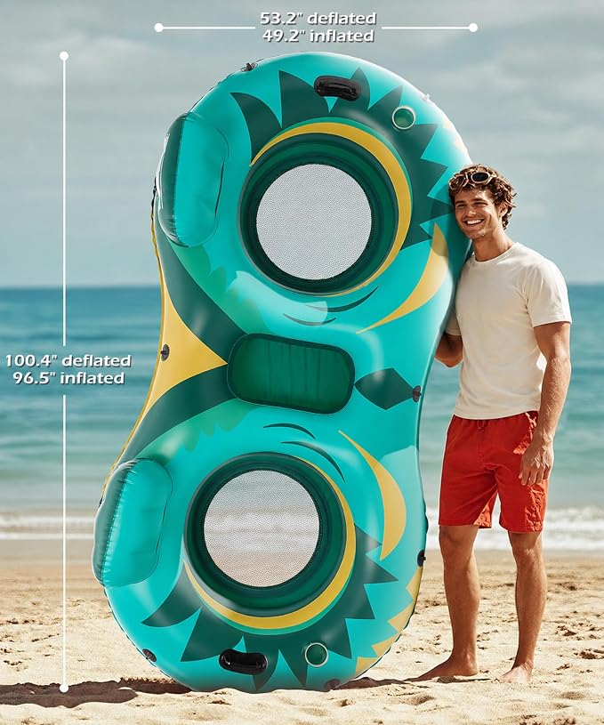 Jasonwell Inflatable River Tube Float - 2 Person Heavy Duty River Float Pool Floats with Removable Cooler Lake Water Tubes for Floating River Raft Lounge Floatie with 2 Cup Holders for Adults (Green)