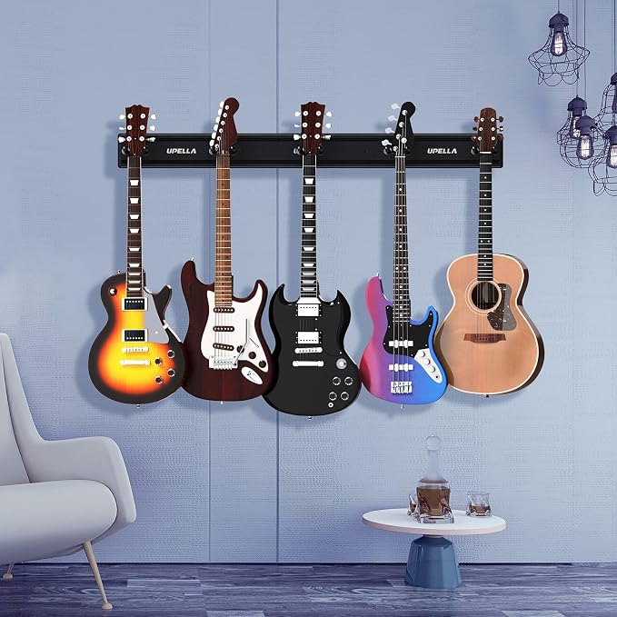 Guitar Wall Mount Hangers for Multiple Guitars, Holds 5 Violins, Premium Aluminum Metal Bass Stand Banjo Rack Mandolin Holder, Adjustable Instruments Display Set, Wall Mount Hooks