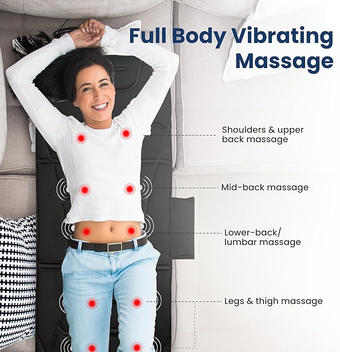 COMFIER Full Body Massage Mat with Heat, Back Massager with 10 Vibration Motors, 4 Heating Zones, Foldable Relaxation Pad for 3 Adjustable Intensity– Vibration Massage Only, Gift for Men Women