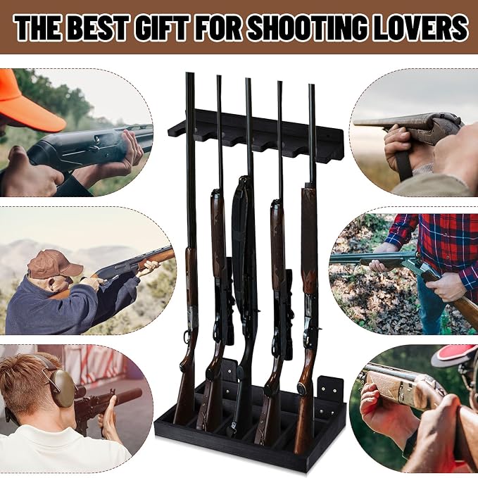 GlikCeil 1 Set Wooden Vertical Gun Rack Wall Mount Indoor Hold up to 5 Long Guns Shotguns Rifle Racks Display Holder Stand for Firearms Display Storage Home Accessories Office