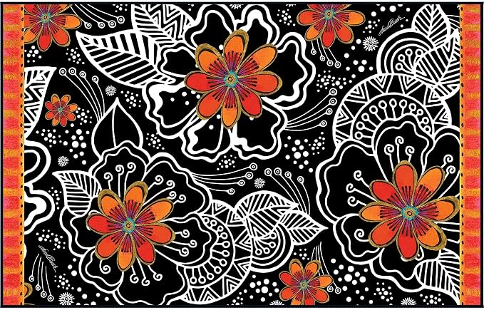 Laurel Burch Orange Blossoms Large Oversized Microfiber Beach Towel - 40x63 Inches, Sand-Free, Quick-Drying, Ultra-Soft, Ideal for Travel, Pool, and Yoga - Includes Matching Drawstring Travel Pouch