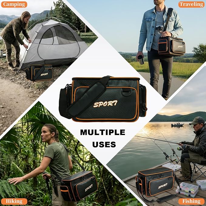 AUMTISC Fishing Tackle Bags, Tackle Box Organizer Gear Storage Bag, Freshwater or Saltwater Fishing Accessories Bags, Waterproof Fishing Bag with Detachable Shoulder Strap for 3700 Tackle Box, Orange
