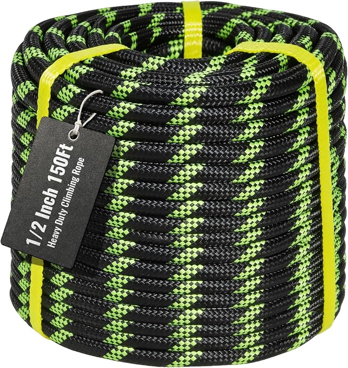 1/2Inch Arborist Rope 150Ft - 9000lbs Heavy Duty Nylon Rope Rappelling Rope, Double Braided Arborist Bull Rope for Tree Work, Hiking, Rigging, Pulling, Swing, Caving, Sailing - Army Green
