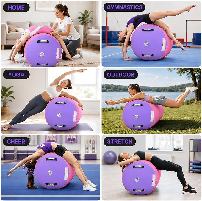 AWSUM Gymnastics Barrel Tumbling Equipment Air Roller Training Inflatable Back Handspring Trainer for Octagon Tumble Mat Gym Cheerleading Home Use 1 PCS，No Electric Pump