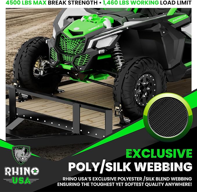 Rhino USA E Track Ratchet Tie Down Straps (4,500lb Break Strength) - Includes (2) Premium 2" x 16' eTrack Tie Downs - Ultimate Heavy Duty eTrack Cargo Strap System for Trailer, Truck, Motorcycle