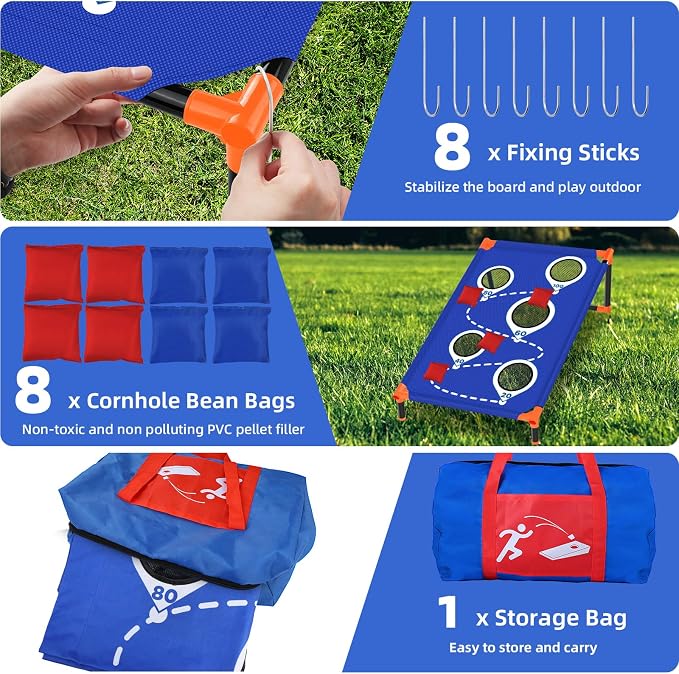 NZQXJXZ Portable Cornhole Board Set with 8 Bean Bags Corn Hole Toss Game Cornhole Games for Indoor and Outdoor Parties, Ideal for Kids, Adults, Camping Travel,Parties,Beach, Yard