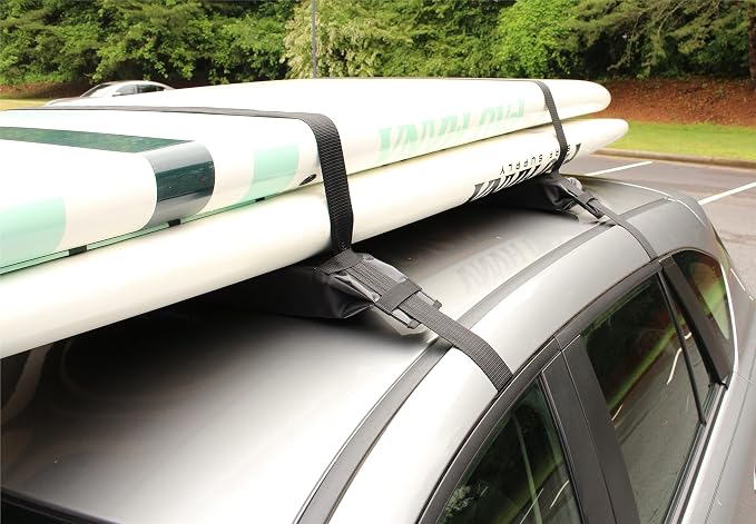 Suspenz Soft Roof Rack Pads for Kayak, Canoes, SUPs, Surfboards, Tie-Down Straps Included, Penguin Feet Car Top Transport System with Cam Buckle Straps