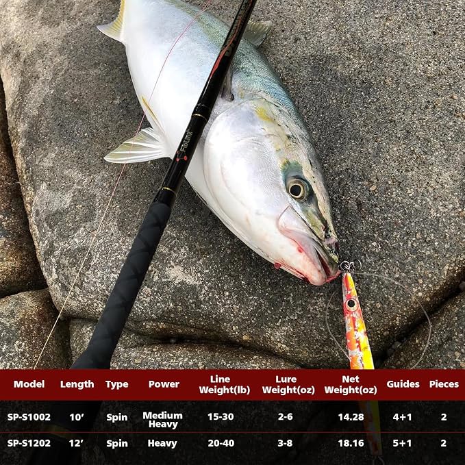 Fiblink Surf Spinning Fishing Rod 2 Piece Carbon Fiber Portable Travel Spinning Rod (10-Feet & 12-Feet)