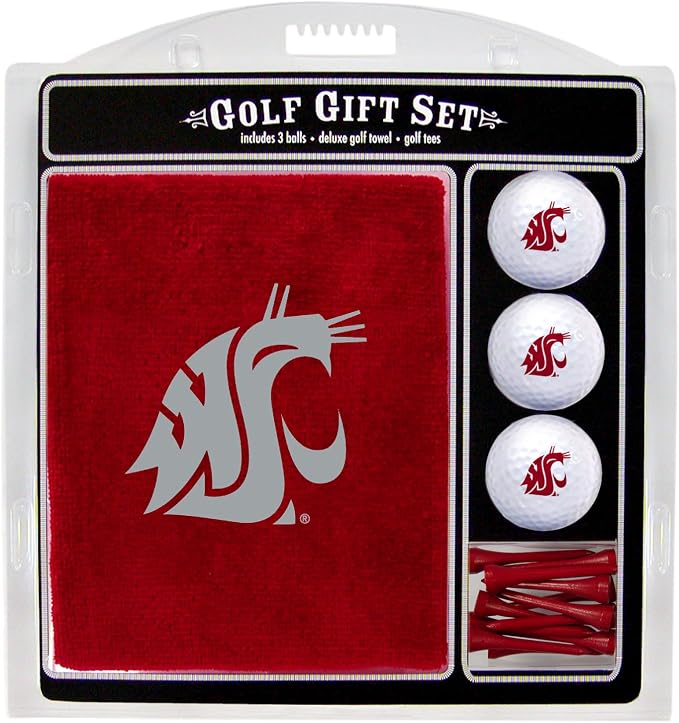 Team Golf NCAA Gift Set Embroidered Golf Towel, 3 Golf Balls, and 14 Golf Tees 2-3/4" Regulation, Tri-Fold Towel 16" x 22" & 100% Cotton