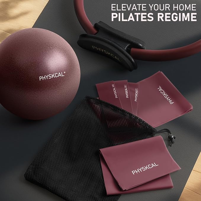 PhysKcal Pilates Kit, 15-Inch Pilates Ring with 1x Core Ball, 3X Resistant Loops and 2X Flex Bands, Home Pilates Equipment Set and Mat Pilates Essential Kit