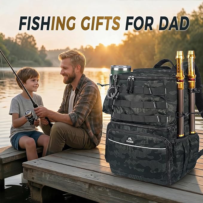 MATEIN Fishing Backpack, Water Resistant Tackle Storage Bag with Rod Holders & Cooler, Fishing Gifts for Men