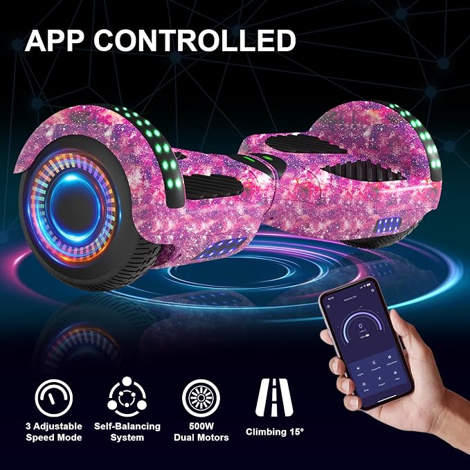 Kids Scooter with Bluetooth Speaker & Corlorful LED Lights, Dual 250W Motor 7.5 Mph Speed, Gifts for All Ages