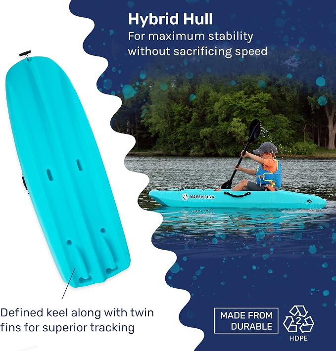 Evrwild Kids 6.5ft Kayak with Paddle, Lightweight Premium & Stable, 3-Level Footrest, Sit On Top for Youth to Teen Up to 130lbs