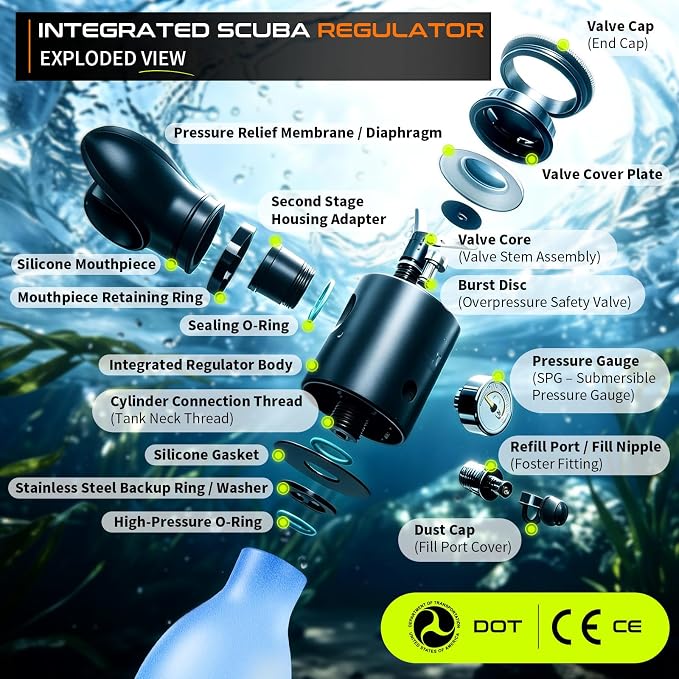 GOYOJO Mini Scuba Tank with DOT Certified, Portable Scuba Diving Kit with Optional Snorkel Mask Combo, Refillable Emergency Backup Pony Bottle for Snorkeling, Underwater Breathing, Training