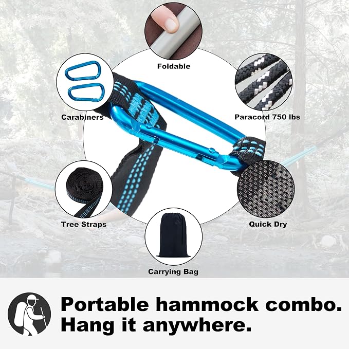 GAFETE 14ft 2 Person Hammock for Outside, Quick Dry Textilene, Portable Hammocks Without Stand with Folding Steel Spreader Bar, Carrying Bag, Tree Straps, Pillow & Sidebag, 550 lbs Capacity (Gray)