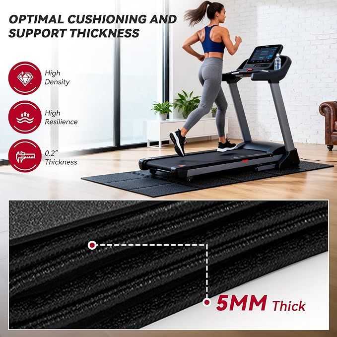Treadmill Mat for Hardwood & Carpet Floors, 79" × 39.4", 0.2" Thick Extra Large Non-Slip Exercise Equipment Mat, Mat for Under Treadmill & Indoor Bike on Carpet