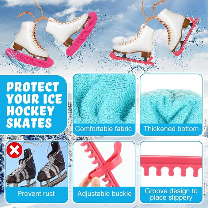 Liliful 8 Pcs Skate Guards Skate Blade Protector Covers Towel Ice Inline Bag Set Ice Guards for Adult Hockey Winter Supply