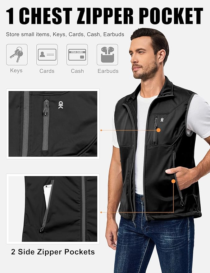 Little Donkey Andy Men's Lightweight Softshell Vest Windproof Sleeveless Jacket for Travel Hiking Running Golf