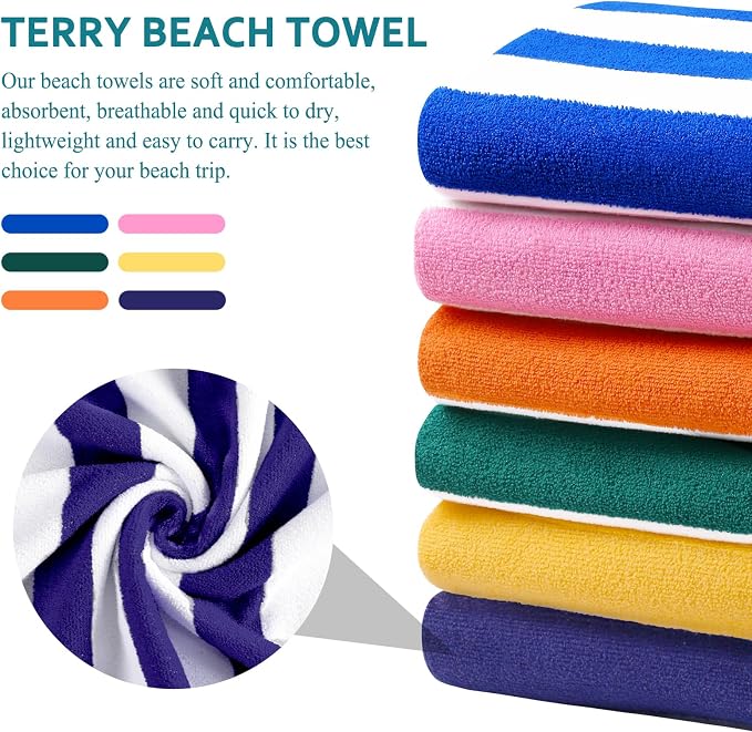Genovega 6 Packs Oversized 72X40 Inch Stripe Beach Towel Thin Terry Set Extra Large XL Big Clearance Towels Soft Swim Pool Travel Accessories Essentials Camping Adults Men Women Gift Navy Blue