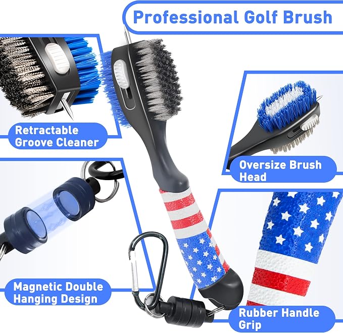 Amercian Flag Golf Towels and Brush & Golf Alignment Stick Cover, Golf Accessories for All Golfers
