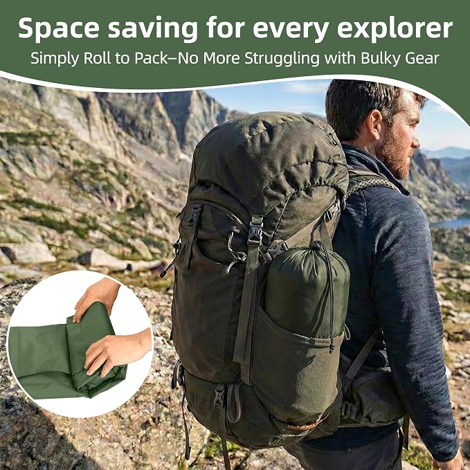 Camping Sleeping Pad, 5.1" Extra-Thick Camping Mattress with Pillow, Built-in Foot Pump Ultralight Inflatable Sleeping Pads for Camping Hiking Backpacking Traveling Tent, Military Green, 2 Person