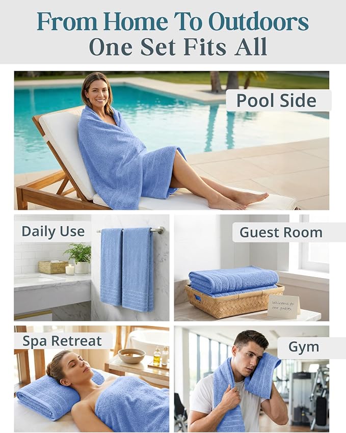 Casa Platino 100% Cotton 2 Pack Bath Towels (30"x60") - Ring Spun Mercerized Cotton Bathroom Towels Set - Quick Dry, Soft & Absorbent Large Bath Towels - Machine Wash in Cold Water - Cerulean Blue