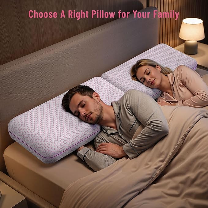 CushyOasis Memory Foam Pillows for Side, Back and Stomach Sleepers, Set of 2, Bed Pillow with Washable Cover and Breathable Mesh, Bed Pillow for Sleeping (Pink，King Size)