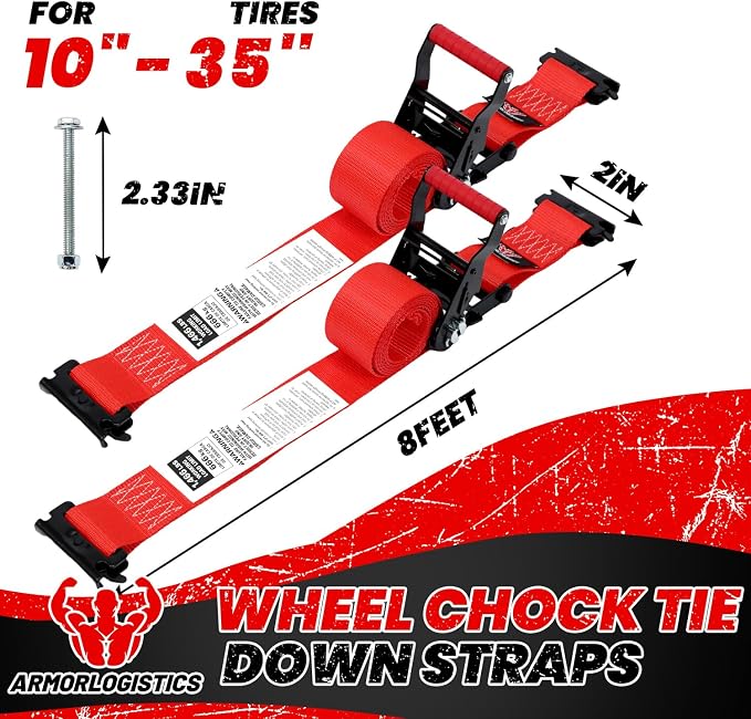 2 Pack E-Track Ratchet Straps, 2" x 8' Heavy Duty Cargo Tie-Downs, 4400LBS Break Strength, Standard E Track Fitting Tie Down, Ultimate Heavy Duty E Track Cargo Strap System for Trailer, Truck