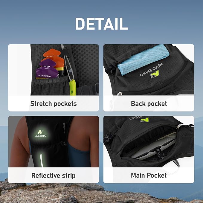 N NEVO RHINO Running Vest, Hydration Vest Pack, Lightweight Hydration Backpack with 1.5L Water Bladder for Hiking, Trail,Cycling,Bike,Marathons for Women Men