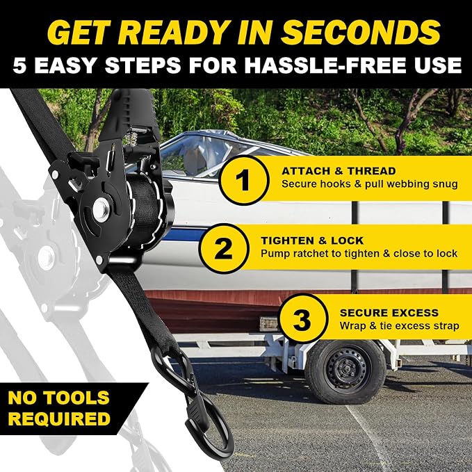 Retractable Ratchet Strap Heavy Duty 2 Pack 10 FT 1800 LB Break Strength Ratchet Tie Down with Safety Lock S Hooks and Soft Loop Tie Down,Easy Retract for Motorcycle,Truck Securing Cargo,Car.