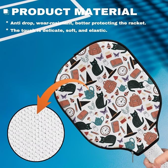 Cat Schoolbag Pickleball Paddle Neoprene Cover 4 Pcs Universal Pickle Ball Racket Case with Zipper Closure Protective Sleeve Covers for Pickleball Paddle Pickleball Accessory Bags