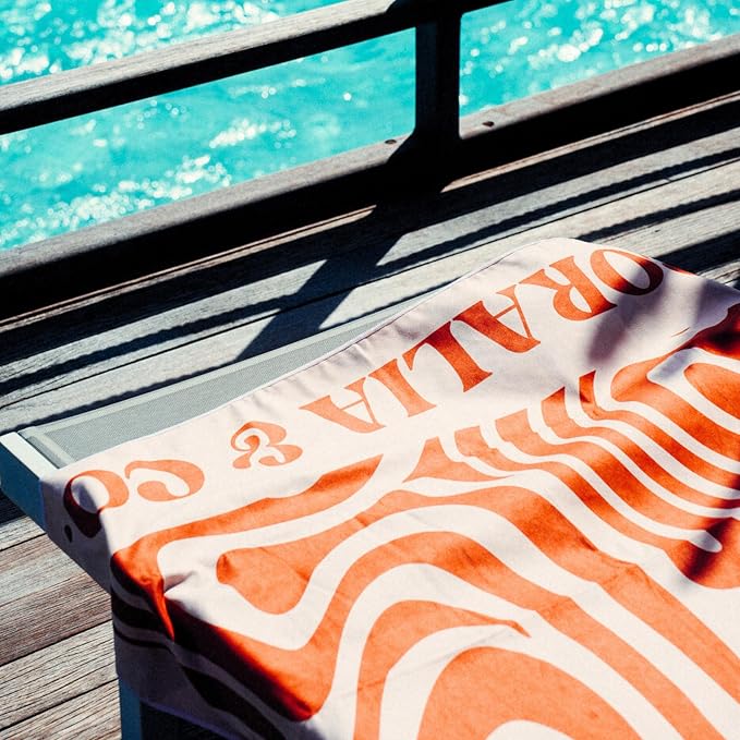 Coralia & Co. Large Microfiber Beach Towel - Quick Dry, Sand-Free, Lightweight with Convenient Storage Pouch (Coral Waves)