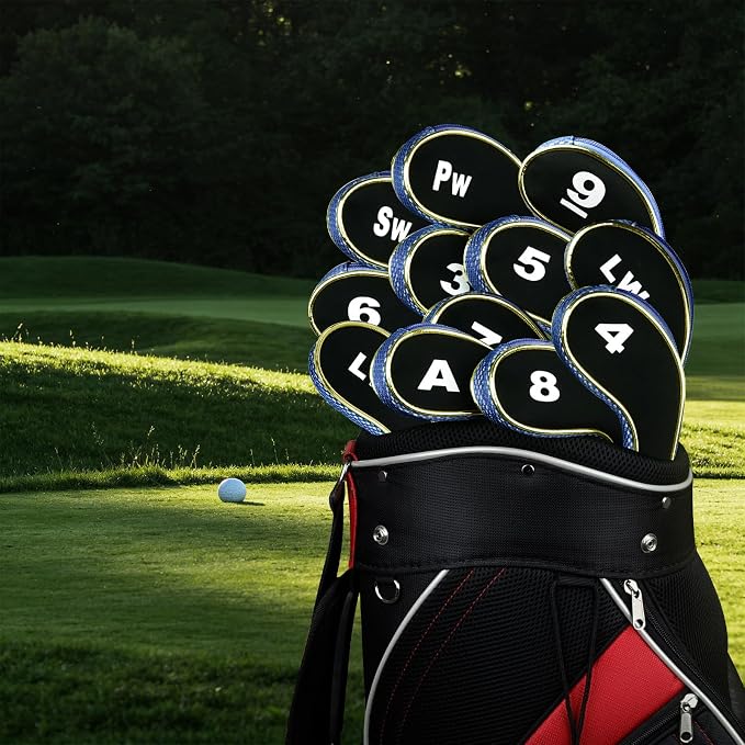 Andux Gold Golf Iron Club Head Covers No. on Both Sides Long Neck with Zipper 12pcs/Set