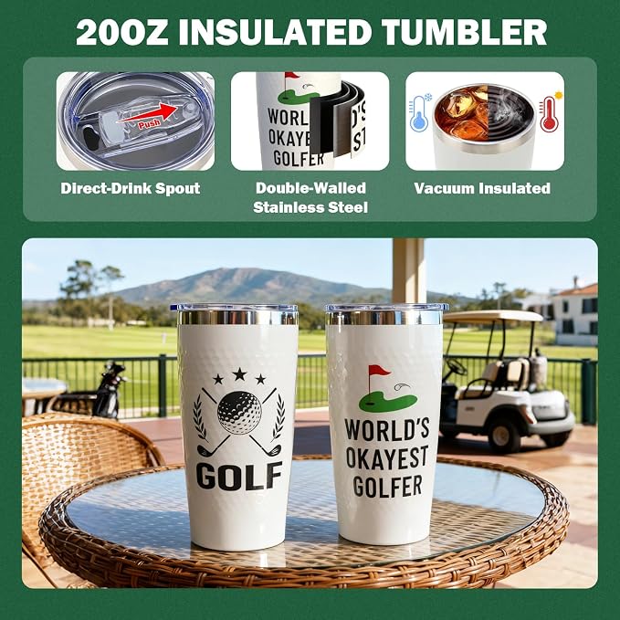 ANOTION Golf Gifts for Men, Dad Gift for Golfers Golf Accessories for Dad Husband Boyfriend Teen, Birthday Golfer Gift Box 20oz Tumbler Club Cleaner Socks Ball Marker Bracelet for Birthday Christmas